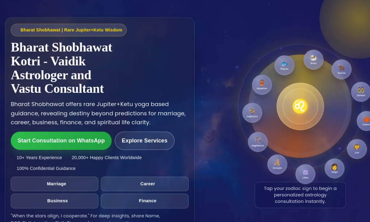 Bharat Shobhawat astrology website homepage screenshot