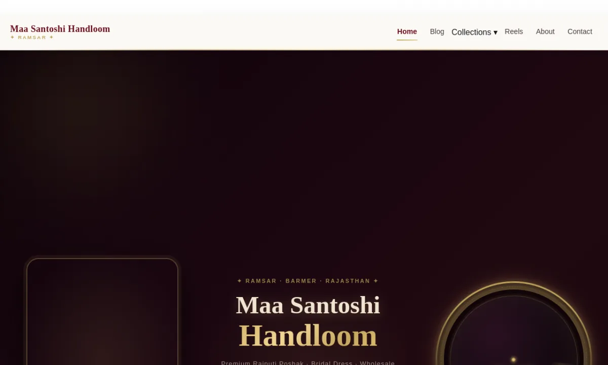 Maa Santoshi Handloom Rajputi Poshak website homepage screenshot